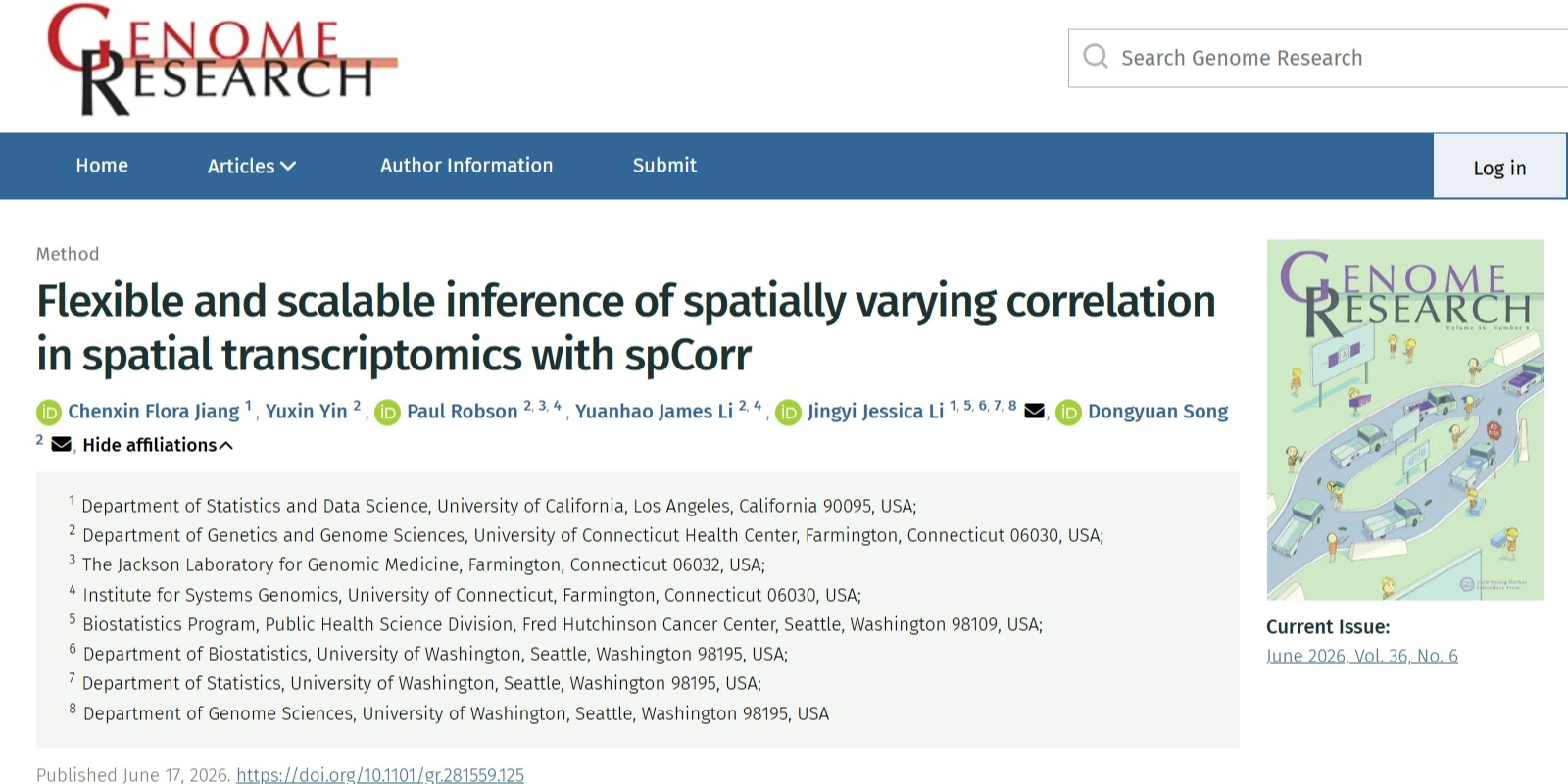 Genome Research page for the spCorr paper